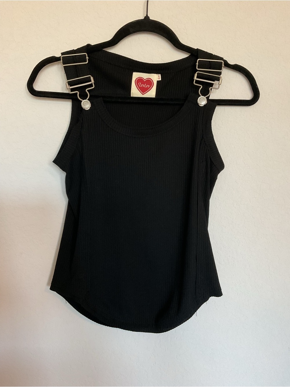 Black Ribbed Tank with Buckle Strap Detail